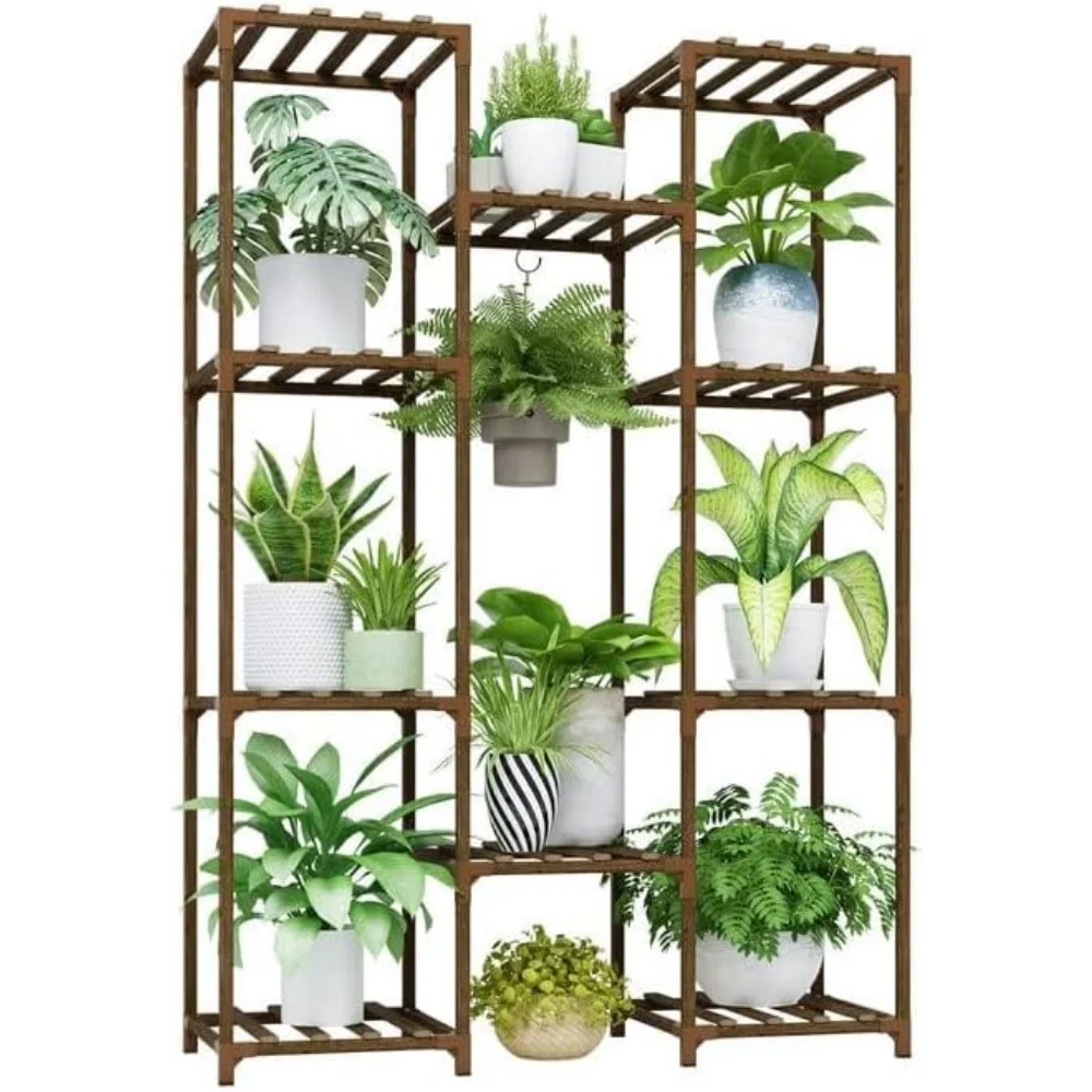 Bamworld Plant Stand Indoor Outdoor Hanging Plant Shelf Tall Large Plant Holder Wood for Living Room Plant Rack wood multi layer plant rack desktop mini shelf succulent flower rack living room small pot rack new