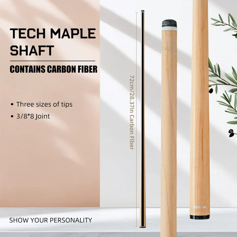 Zokueメープルカーボンシャフト、ビリヤードキュー用