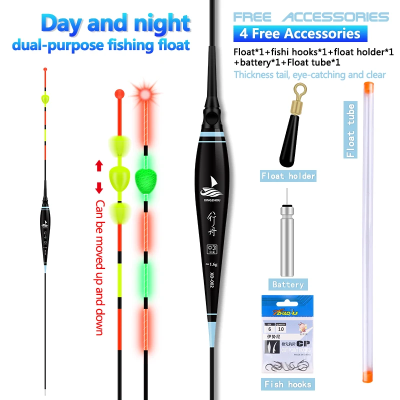 

1PC Nano Float+1 CR425+1 Float Tube+1 Bag Hook+1 Buoy Holder Bite Bead Moveable Tail Vertical Bobber Luminous Float Fishing Tool