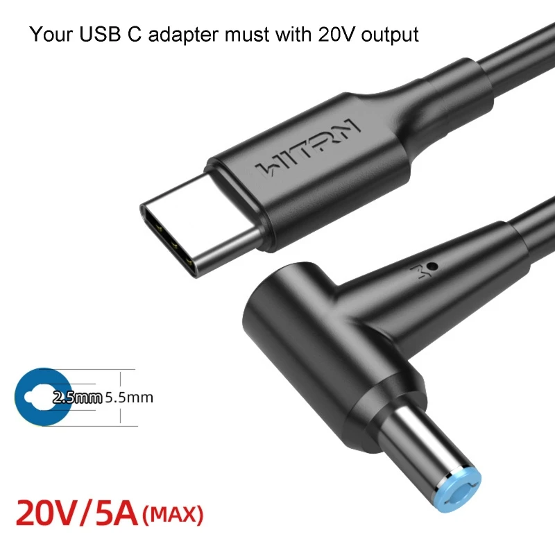 594A USB C/Type-C PD から 12V 15V 20V 5.5x2.5mm 変換ケーブル