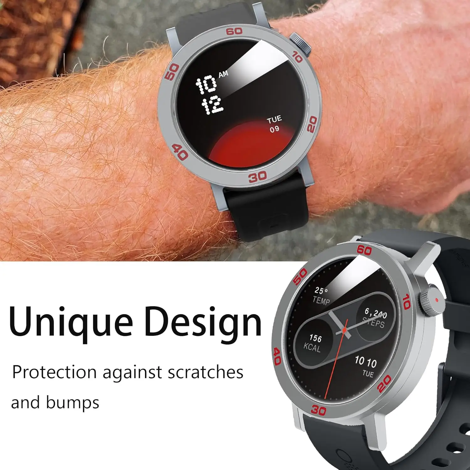 Enhanced Metal Bezel Ring with Tempered Glass Film for Smartwatch Protection