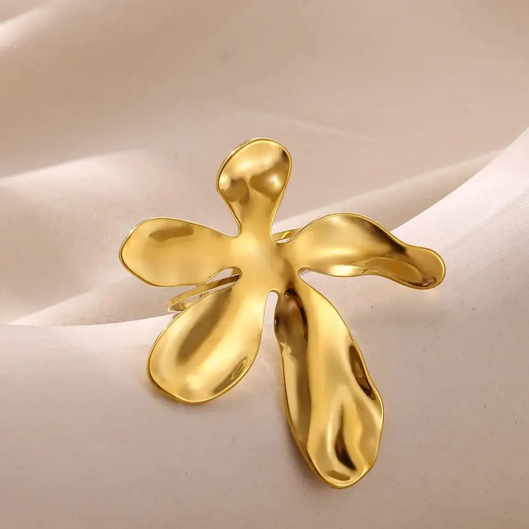 Irregular Flower Rings For Women 18K Gold Stainless Adjustable Wedding Jewelry