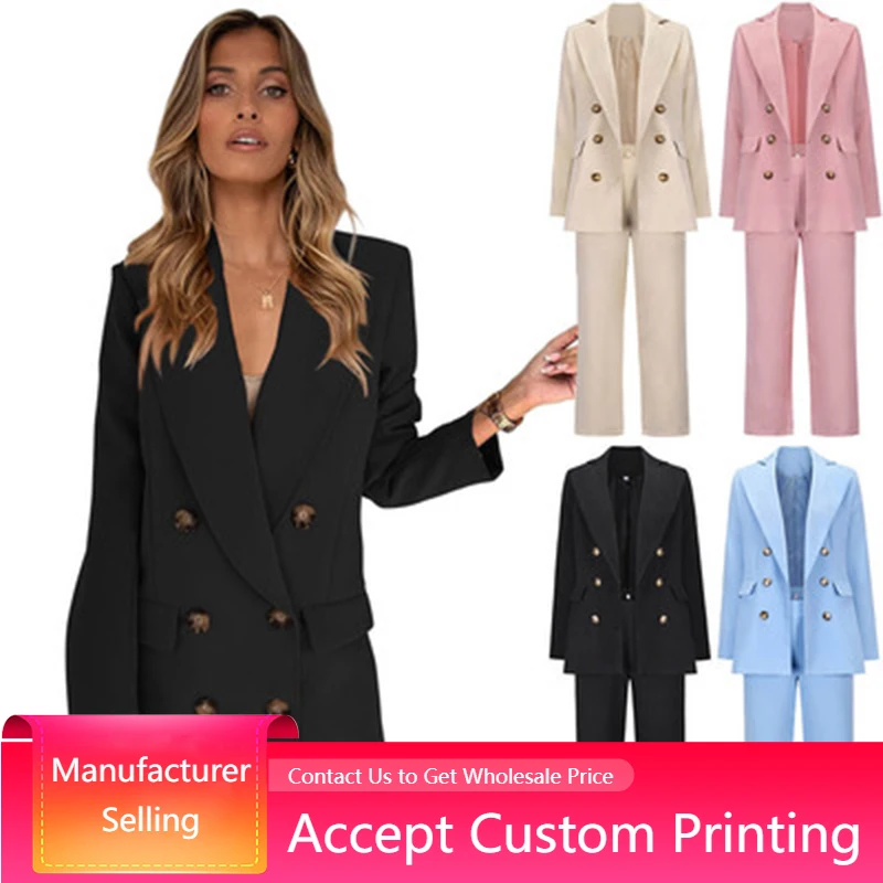 Spring/Autumn Womens Suit Solid Color Two Pieces Set Business Interview Suit Uniform Blazer And Pencil Pant Office Lady Suits