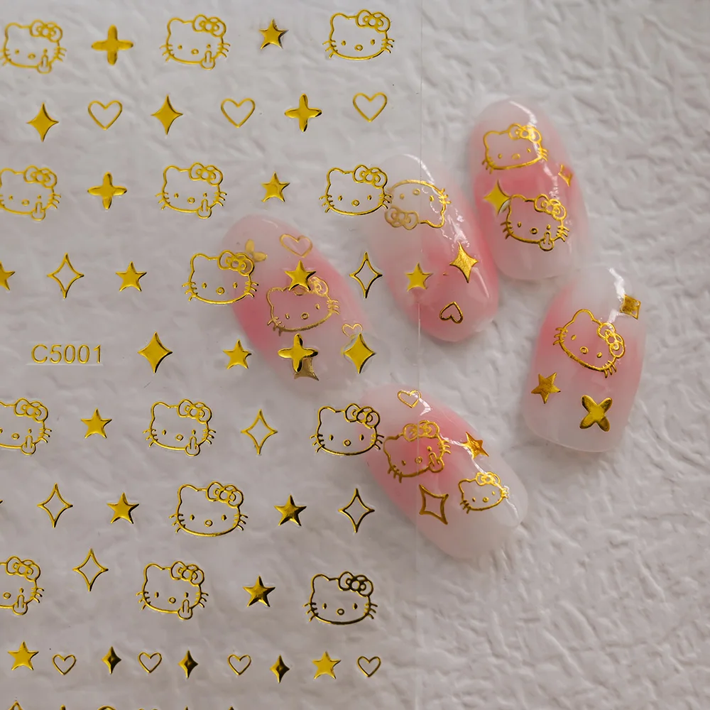 1sheet Japanese nail sticker HelloKitty Cat Head Heart cartoon cute nail decal with adhesive ornament Back Glue Manicure Sticker 6