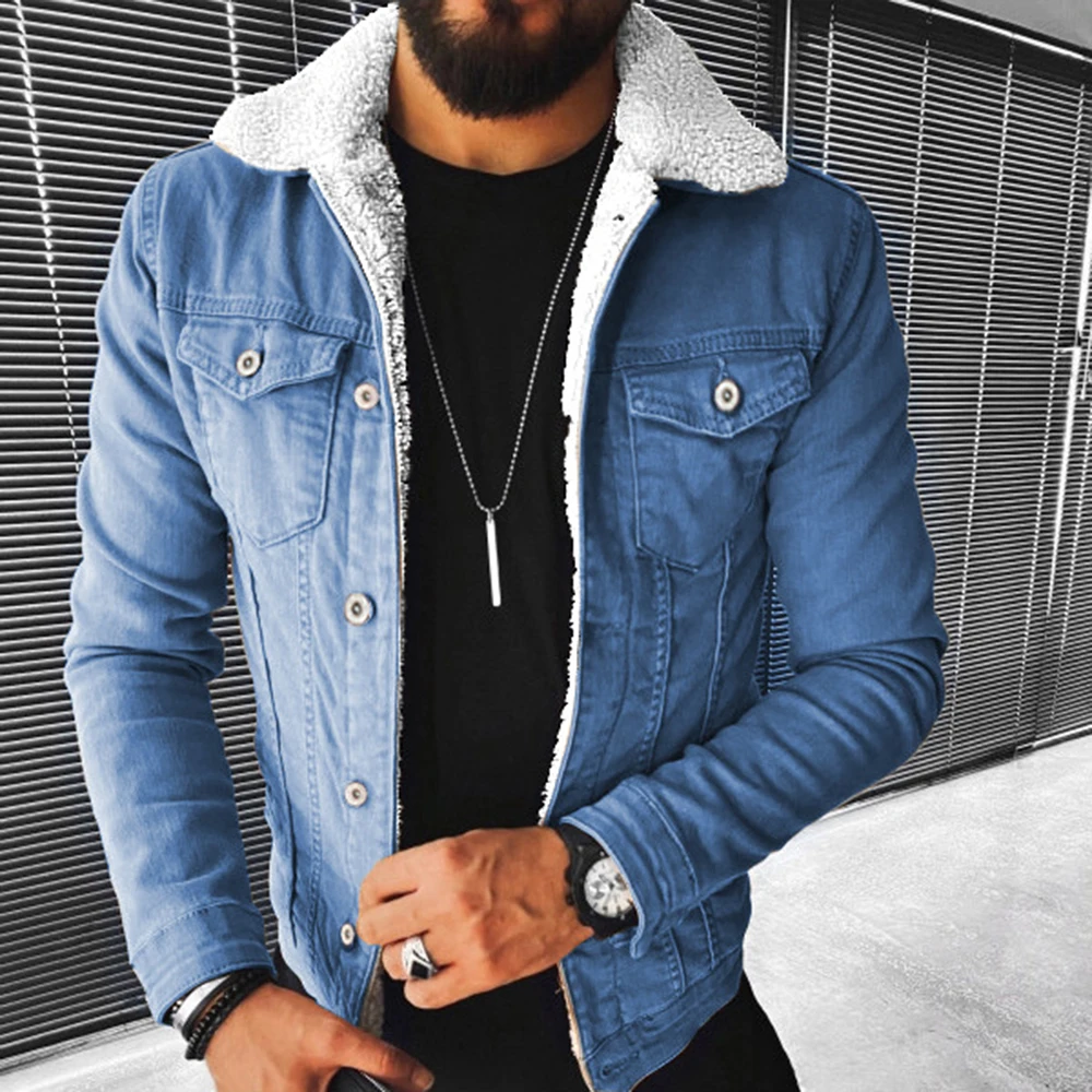 2024 Autumn Winter Slim Long Sleeve Single Breasted Jacket Fashion Solid Men Denim Coats Men Casual Turn-down Streetwear