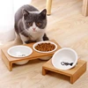 Pet Cat Dog Double Bowl Single Bowl Ceramic Bowl Bamboo Wooden Table Into A Kitten Skid Resistant Double Bowl Small Dog Food Bow 2