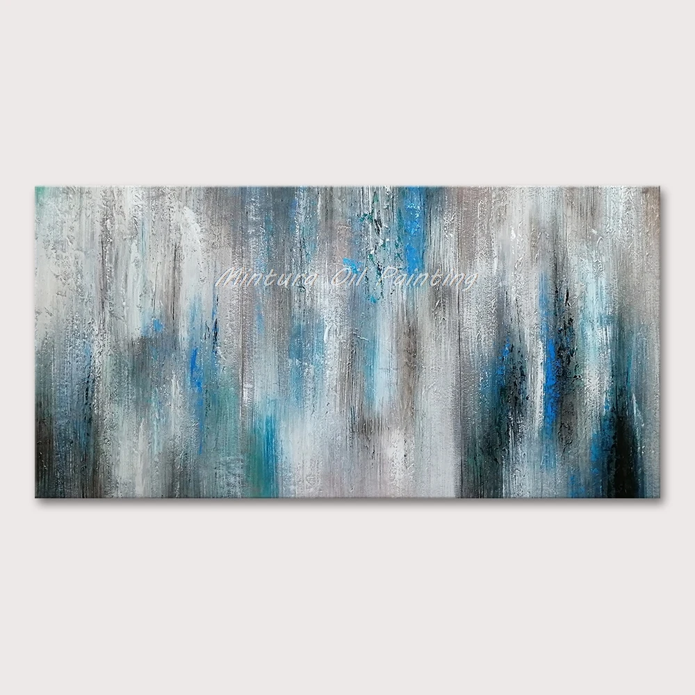 

Mintura Wall Picture for Living Room Oil Paintings on Canva Hand-Painted Abstract Drawings in Blue and Grey Home Decor No Framed
