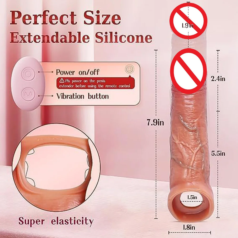 HeartCaptor Silicone Penis Sleeve Extender with Vibration 9 Modes Remote Control Waterproof - Details 6