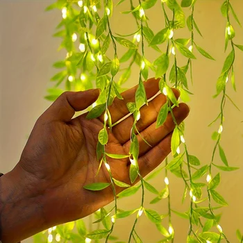 2 M 20 Light Always on Battery Box Willow Curtain Lamp Decorative Light String Imitation Leaf Wrought Iron Basket Copper Wire 1