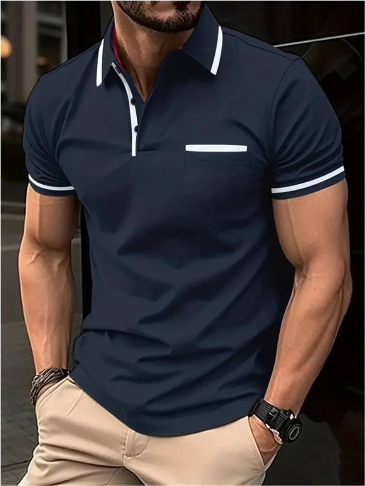 2024 Summer Men's Casual Fashion Short Sleeved POLO Shirt Button Pocket Men's Sports Pullover Shirt Polo T Shirt for Men
