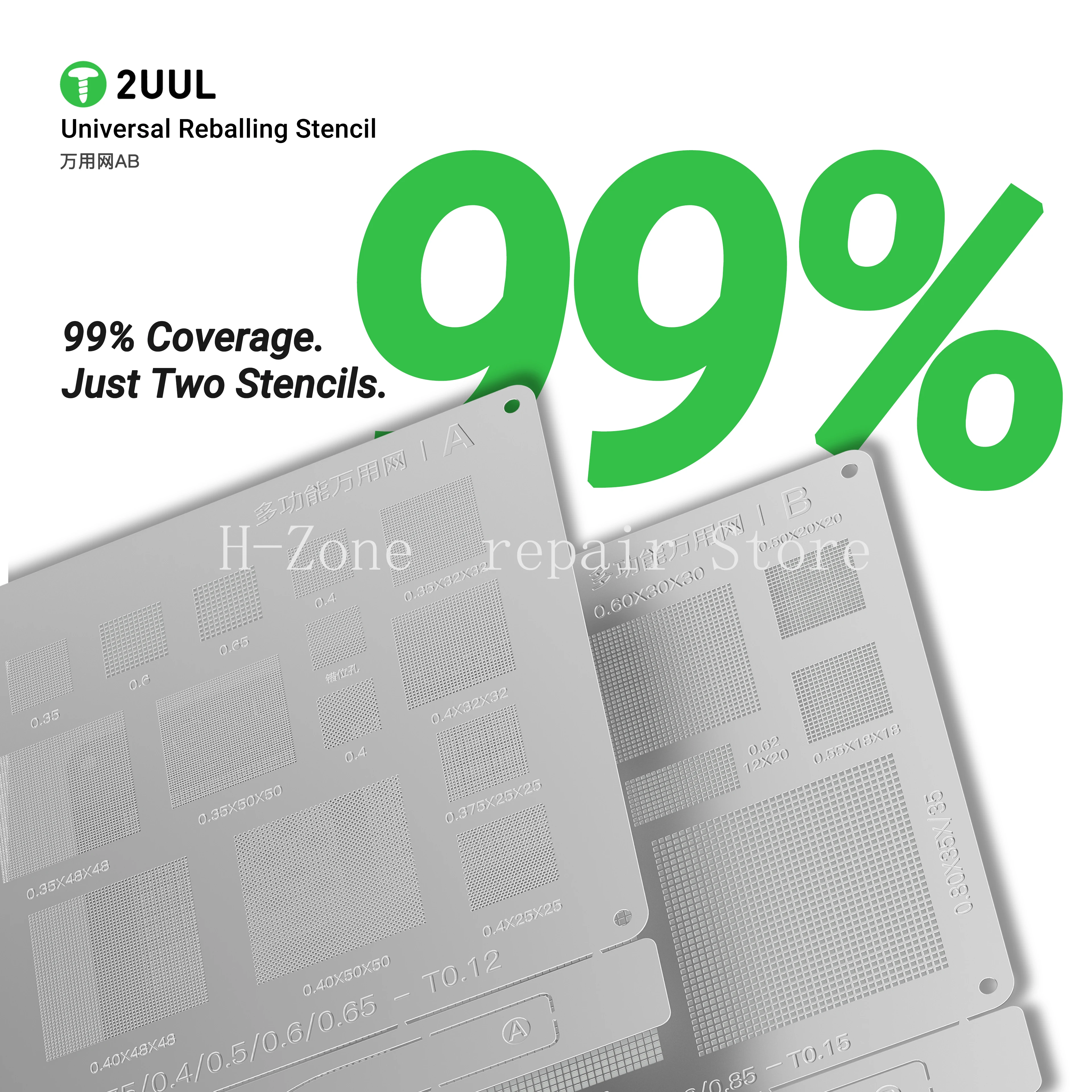 2UUL BG02 범용 다기능 BGA 리볼링 스텐실 0.3/0.35/0.4 간격 CPU NAND WiFi 전원 IC 납땜 템플릿