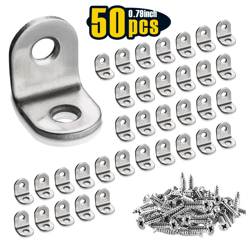 5/25/50 Pcs สแตนเลสสตีล L Bracket (20 มม.) มุม Joint มุมขวายึด L รูป Fastener พร้อมสกรู 1