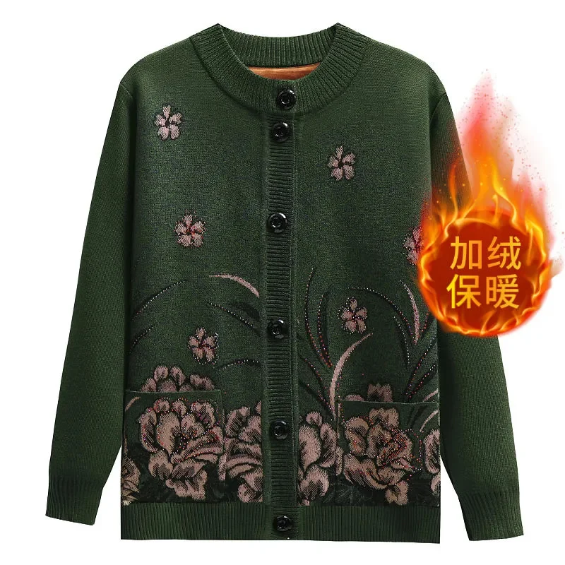 Velvet Mother's Sweater Coat Autumn and Winter Warm Upscale Thickened Cardigan Mink Fleece Outer Wear Grandma's Fashionable Top