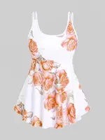 Rosegal Womens High Waist Rose Print Plus Size & Curve Modest Tankini Swimsuit - Image 2