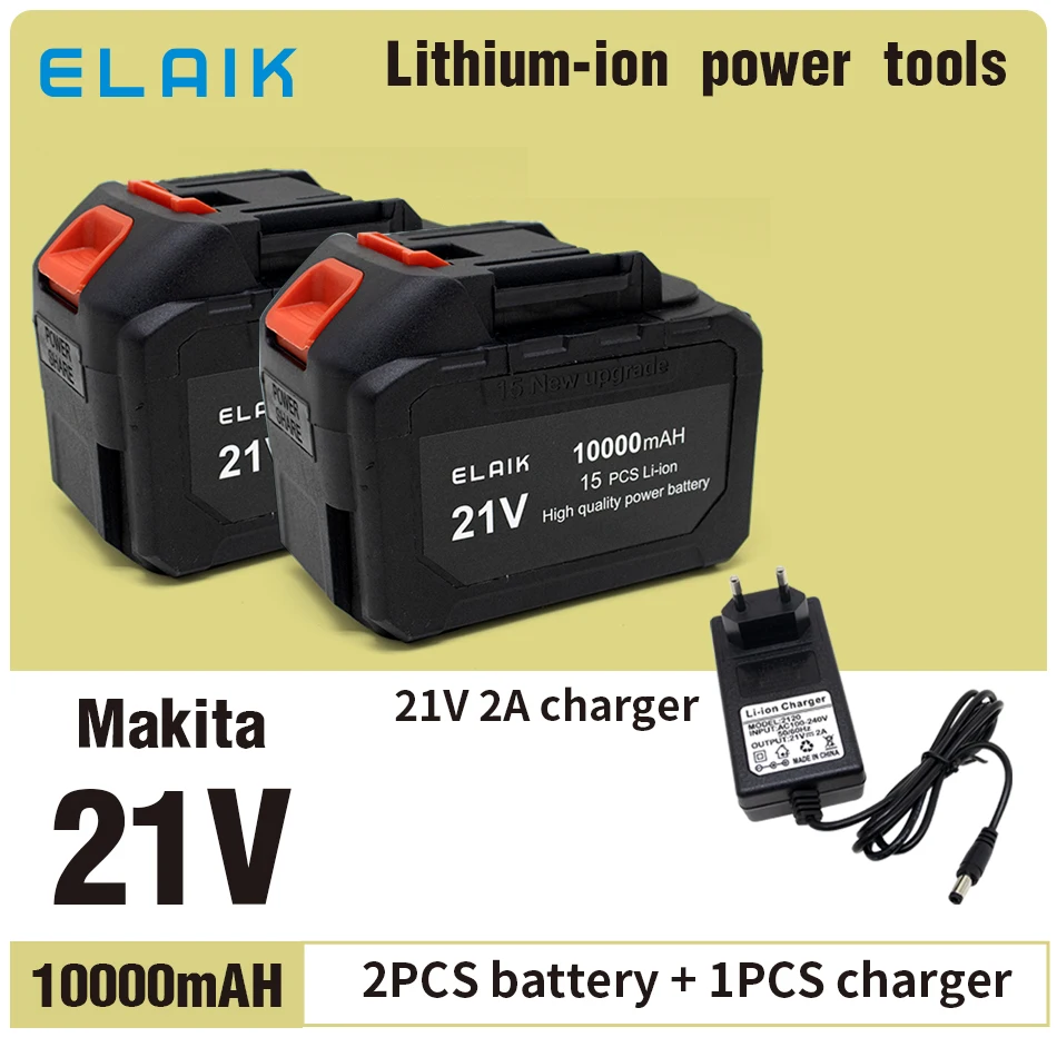 

21 volt 10 ampere hour tool battery suitable for Makita electric tools, comes with a fast charger