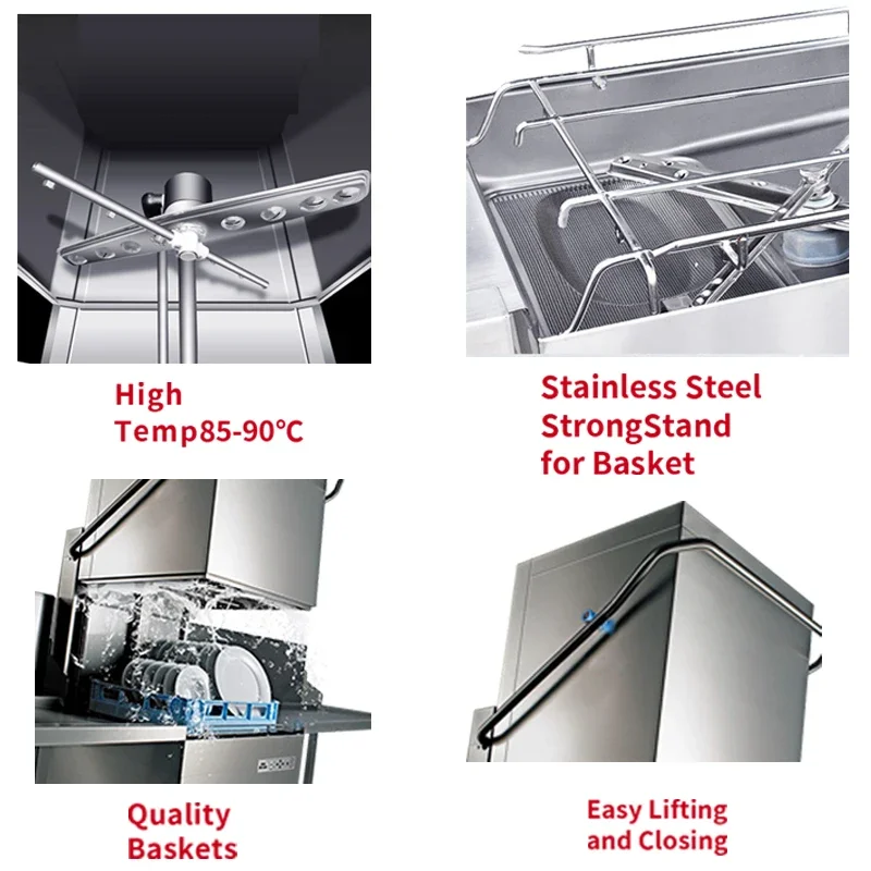 Big Freestanding Sanitizing Semi Automatic Uncovered Hood Type Commercial Washing Dish Dishwasher Machine For Restaurant 3