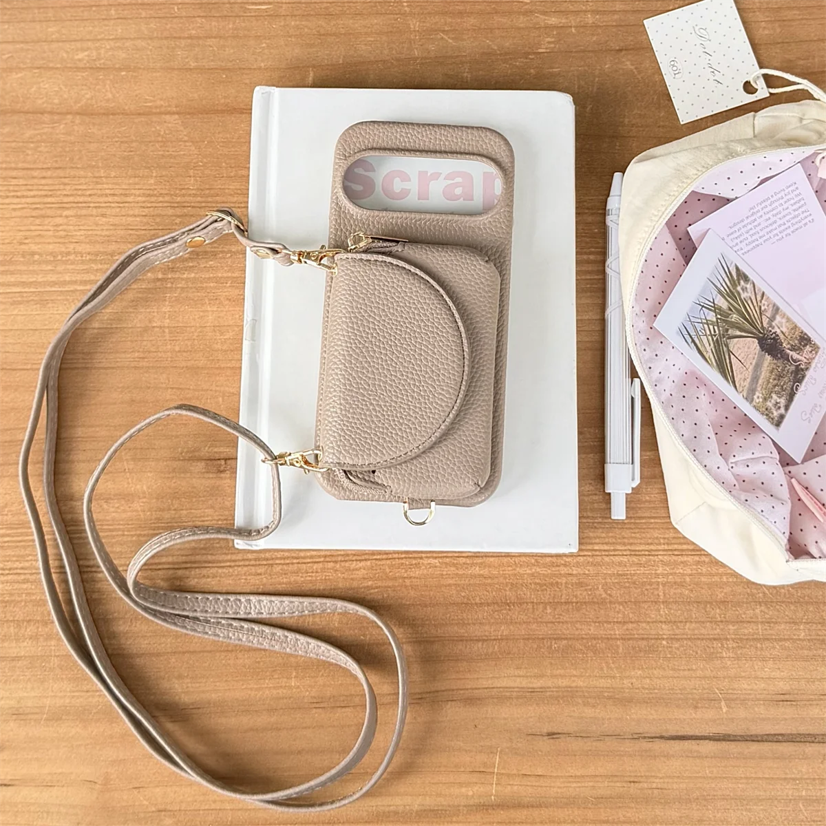 Luxury Leather Crossbody Lanyard Bag with Wallet Card Slot Cover
