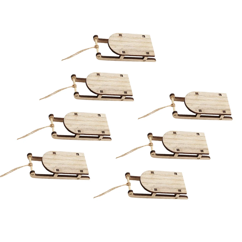 

7 Pcs Sled Christmas Gift Ornament Xmas Sleigh Adornment Wooden Crafts Office Decor Decoration