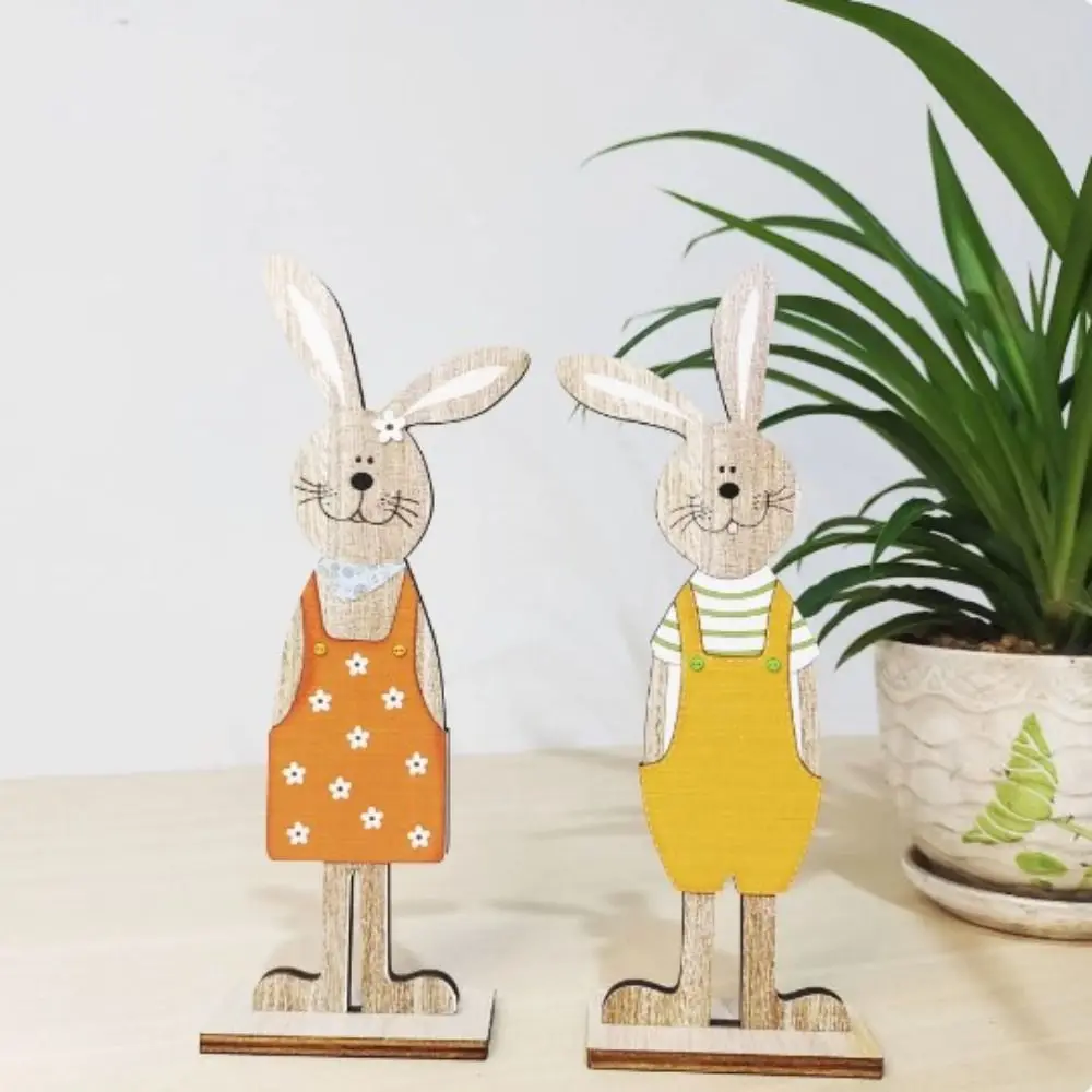 

2Pcs/set Cute Easter Bunny Ornaments Cartoon Reusable Easter Wooden Ornament Wooden Painted Rabbit Crafts Children Gifts