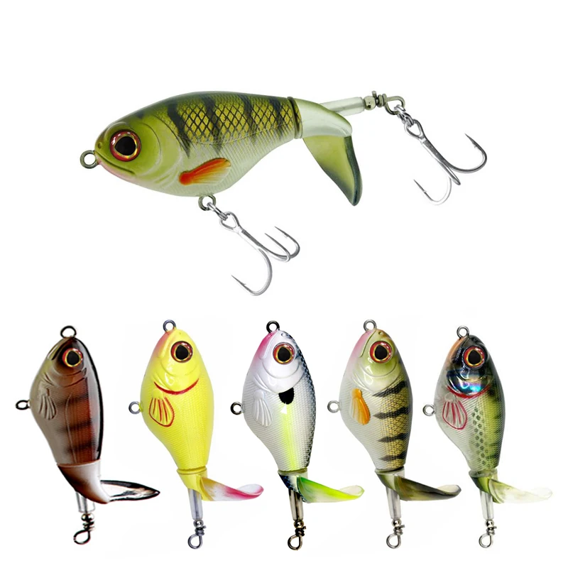 1Pcs 124mm/100mm/75mm Topwater Fishing Lure Whopper Popper with Rotating  Tail Artificial Bait Isca Pesca Crankbait 9066