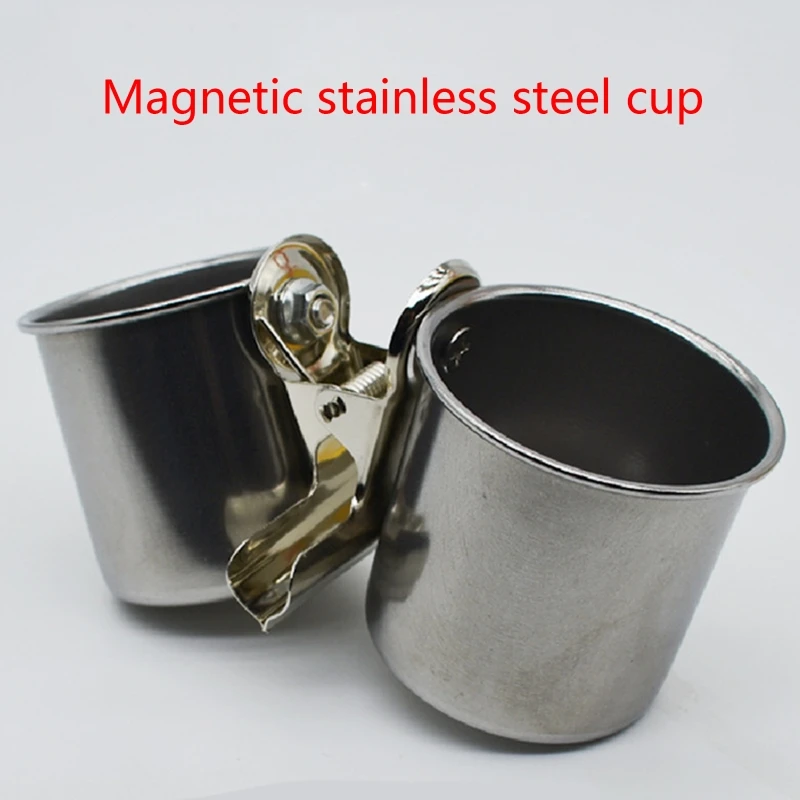 Food Water Feeding Bird Double Cups With Clip Stainless Steel Parrot Cage Stand Bird Drinking Cup for Feeding Food Water bird feeder parrot feeder