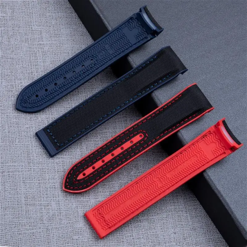 SCHIK 20mm 22mm Nylon Rubber Watchband For Omega Strap SEAMASTER PLANET OCEAN Deployant Clasp Watch Band Accessories Bracelet