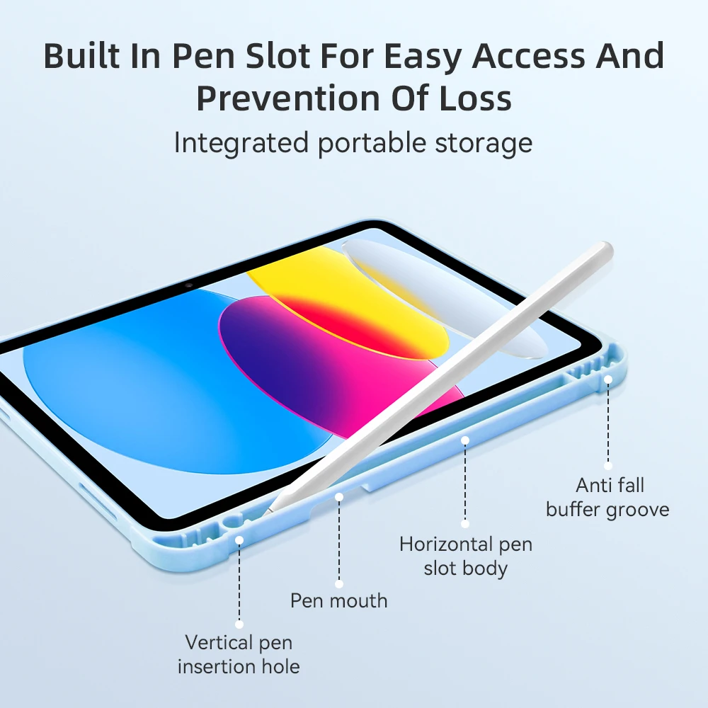 Shockproof Tablet Case with Side Pencil Holder and 3-Fold Cover