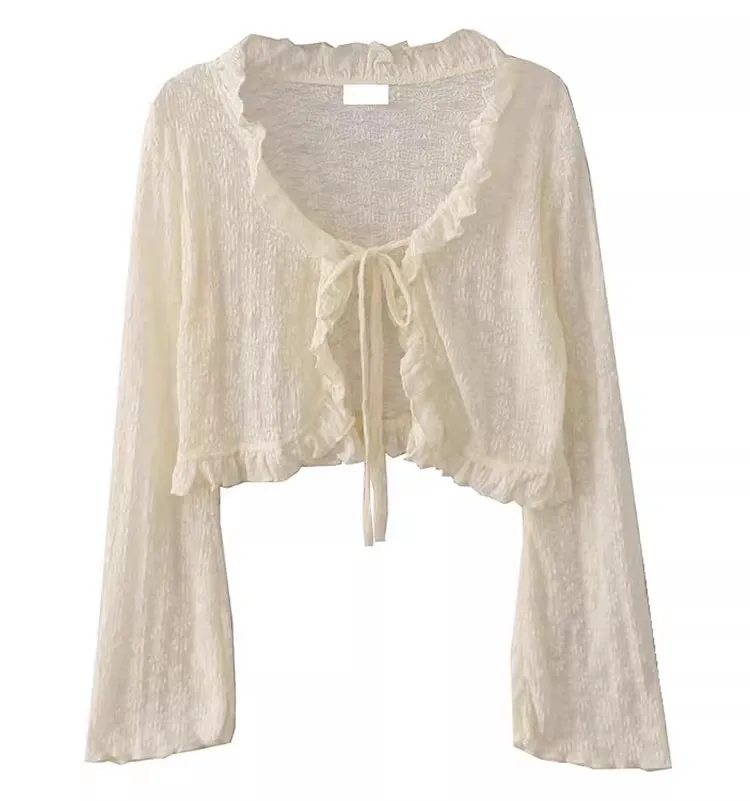H379 apricot fungus edge strap cardigan