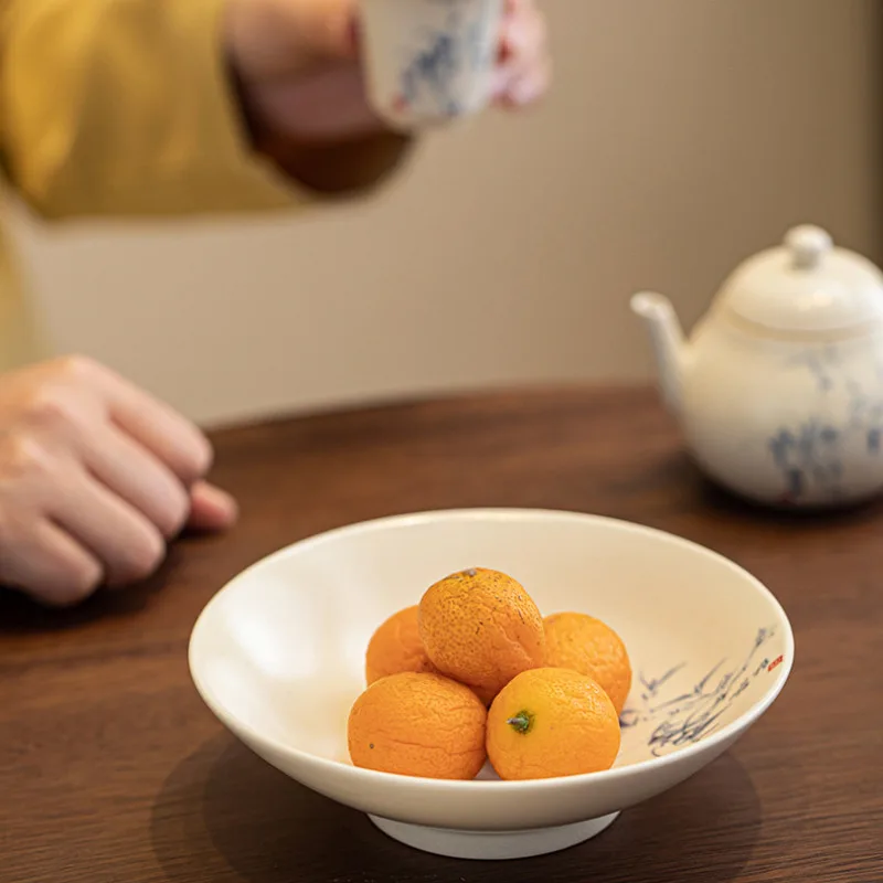 Hand-painted Bamboo Pot Bearing Holder Traditional Soda Glazed Gaiwan Tray Dry Brew Table Tea Tray Fruit Snack Plate Cha Gift