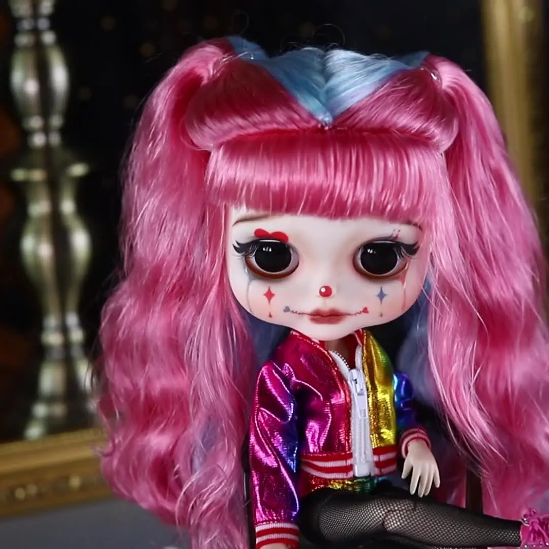 ジューシーなbs-手描きのピエロ人形、ブライス人形、bjdおもちゃ