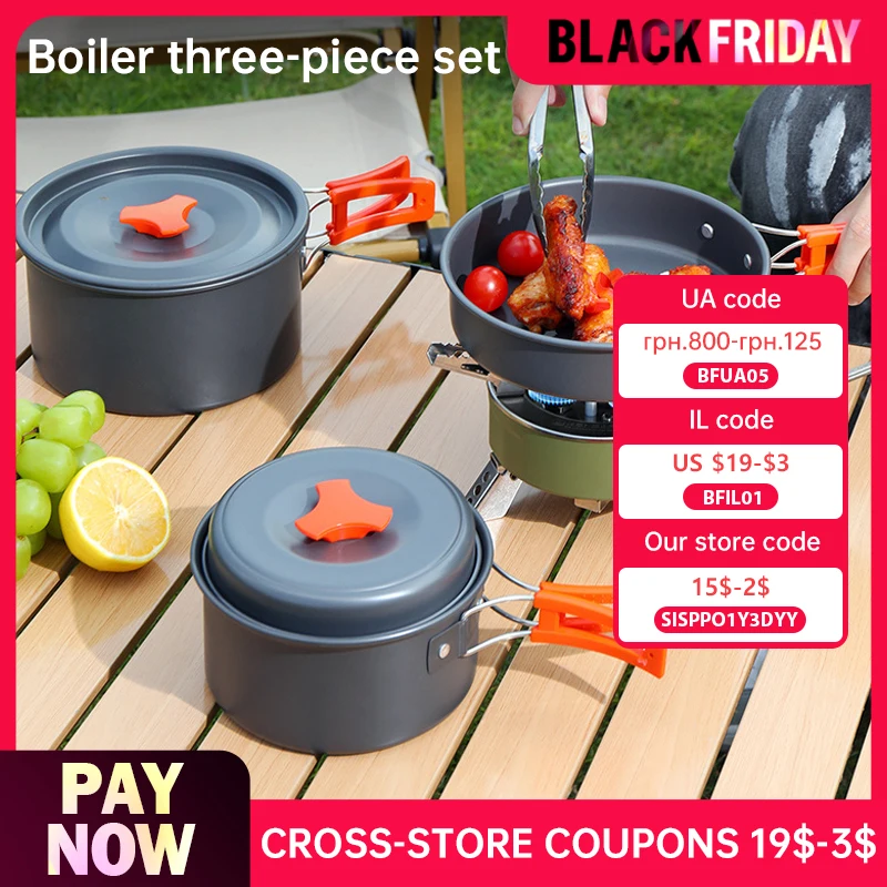 Camping cookware set for 2-3 people portable outdoor tableware for hiking picnicking travel cooking utensils kettle pot set