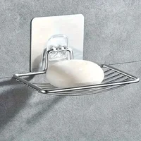 1Pc Stainless Steel Square Soap Dish Holder - Self Adhesive Wall Mount With Drain Hole Storage Shelf For Bathroom Supplies 1
