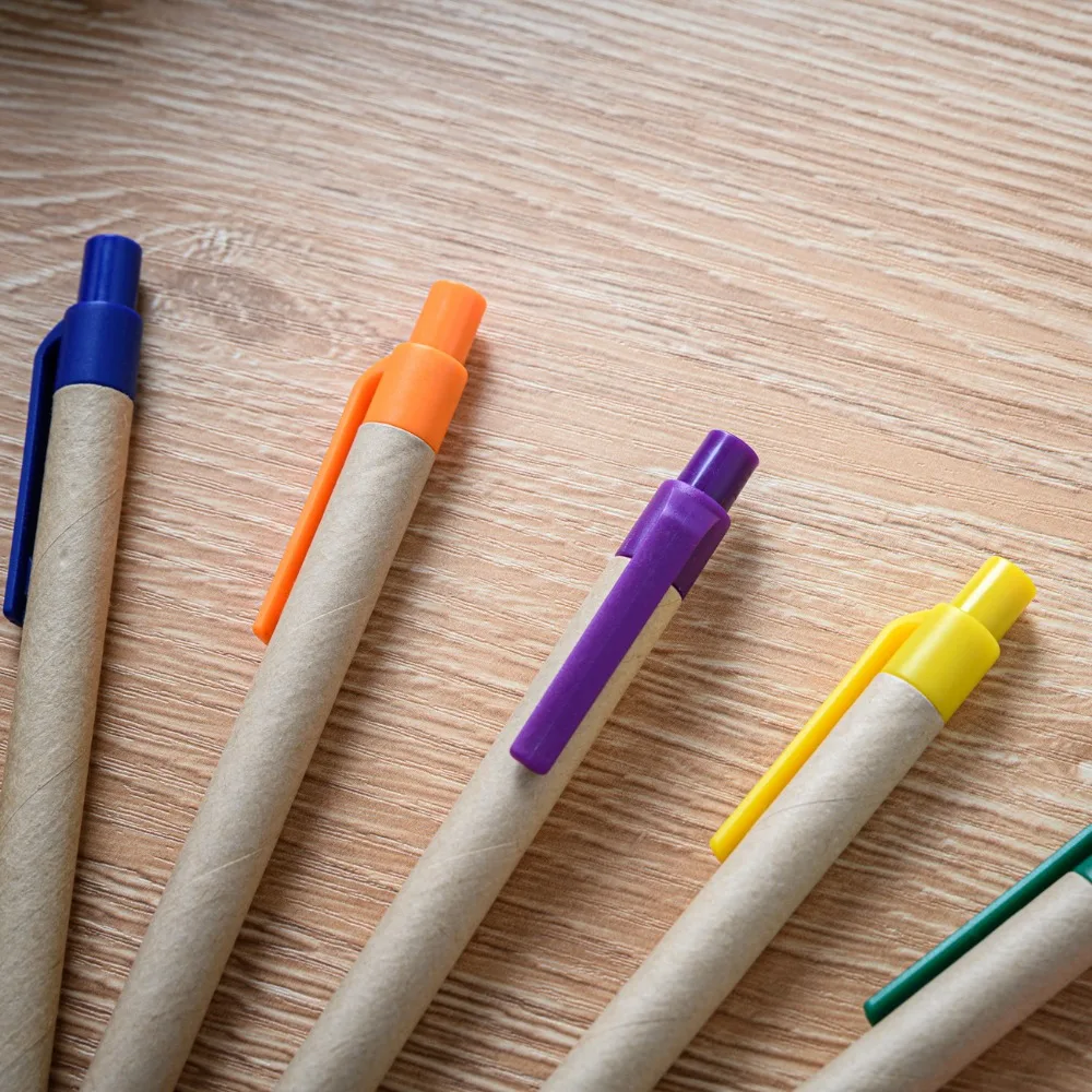 Eco-Friendly Recycled Paper Ballpoint Pens - Assorted Colors, Personalization Available (50/100 Pack)