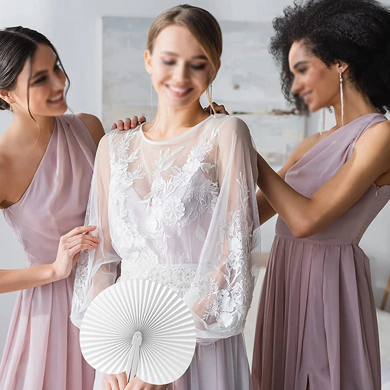 3/5/10pcs Heart Shape Circular Folding Fan Blank Paper Hand Fans With Plastic Handles DIY Painting Birthday Wedding Party Decor 6