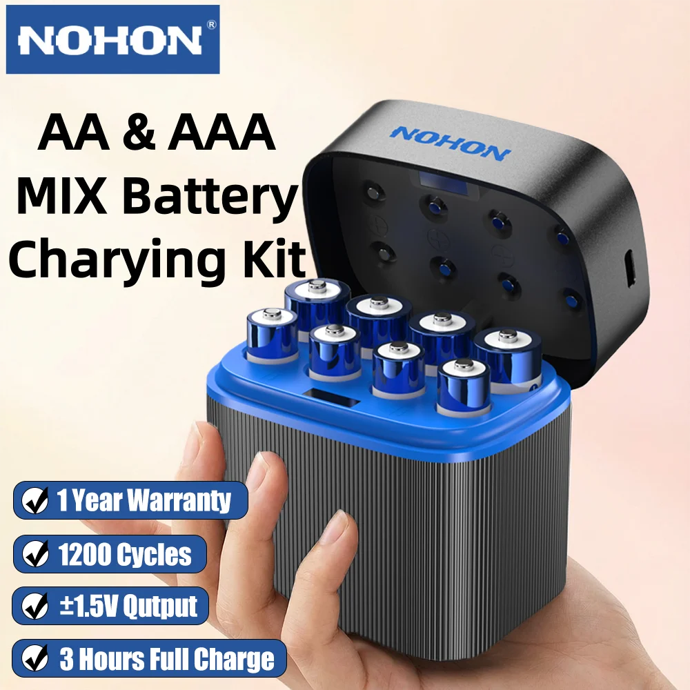 NOHON AA/AAA 1.5V Rechargeable Battery Mix Kit 1