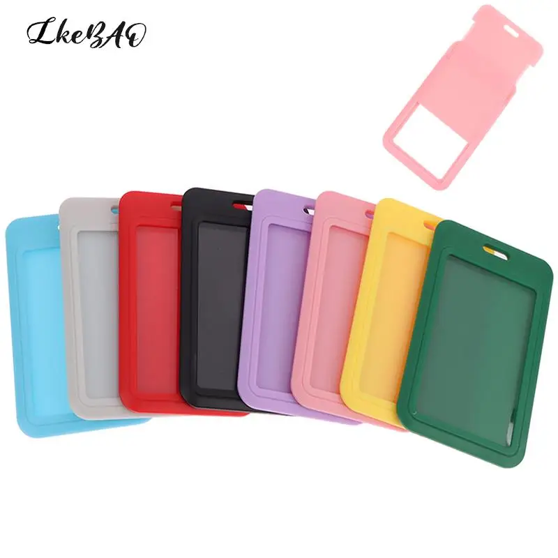 

1Pcs Two-Sided Push Pull Style ID Tag Working Permit Cover Case Name Badge Holder Candy Color Pass Bus Card Sleeve