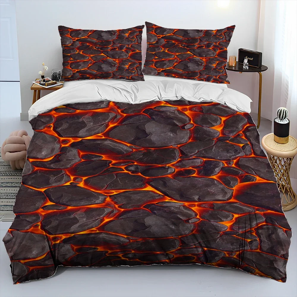 3D Volcano Lava Magma Comforter Bedding Set,Duvet Cover Bed Set Quilt Cover Pillowcase,King Queen Size Bedding Set Adult Child