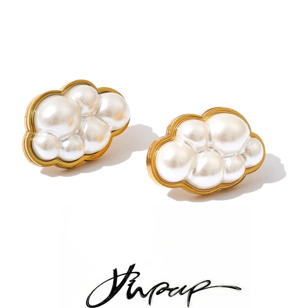 Yhpup Simulated Pearls Cloud Stud Earrings Women Stainless Steel