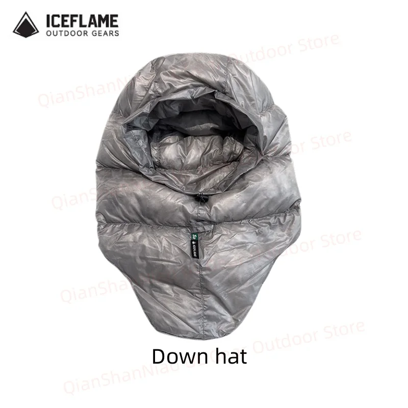 ICE FLAME Down Hood Outdoor Camping 10DNylon Hat Ultralight Adjustable Down Hat Sleeping Bag Accessories Unisex Windproof Hiking