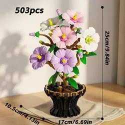 Orange Phalaenopsis Orchid Building Block Set - DIY Eternal Flowers with Vase, Decorative Artificial Plant for Home or Office, Perfect Gift for Plant Lovers (13118 - 503Pcs)