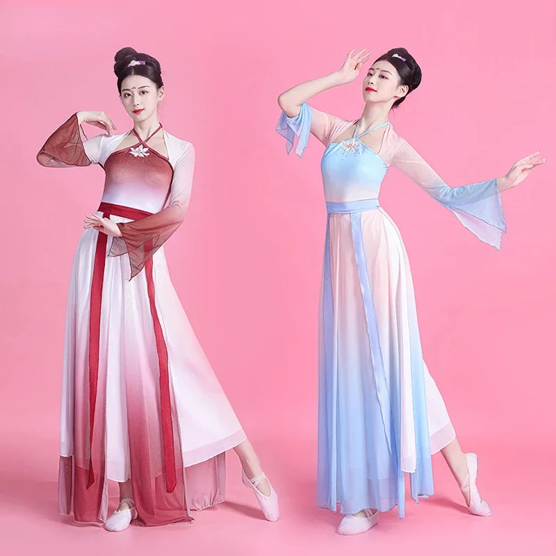 

Китайская народная танцевальная одежда ханьфу, традиционный танцевальный костюм Янко, сказочное народное платье, сценическая одежда, Классический квадратный танцевальный костюм фаната