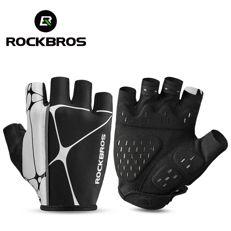 RockBros Half Finger Cycling Shockproof Breathable Riding Gloves Black White 