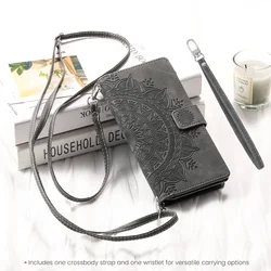 Stylish Wallet Case with Zipper and Shoulder Strap - Galaxy A31 4G (Gray)