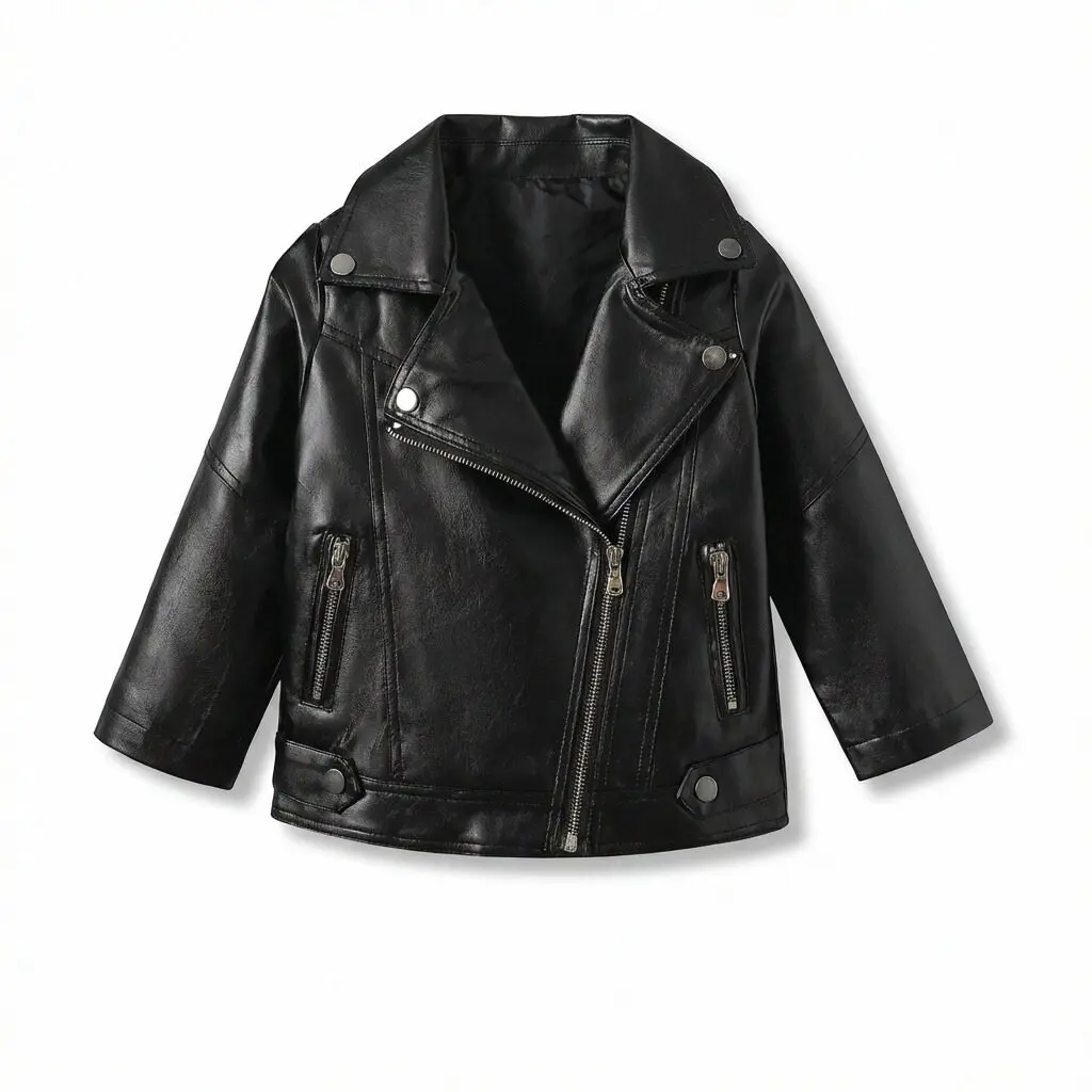 Kinderkleidung Jungen Revers PU-Lederjacke Kinder Frühling und Herbst Stylische Biker PU-Lederjacke für Ältere Kinder – Detail 3