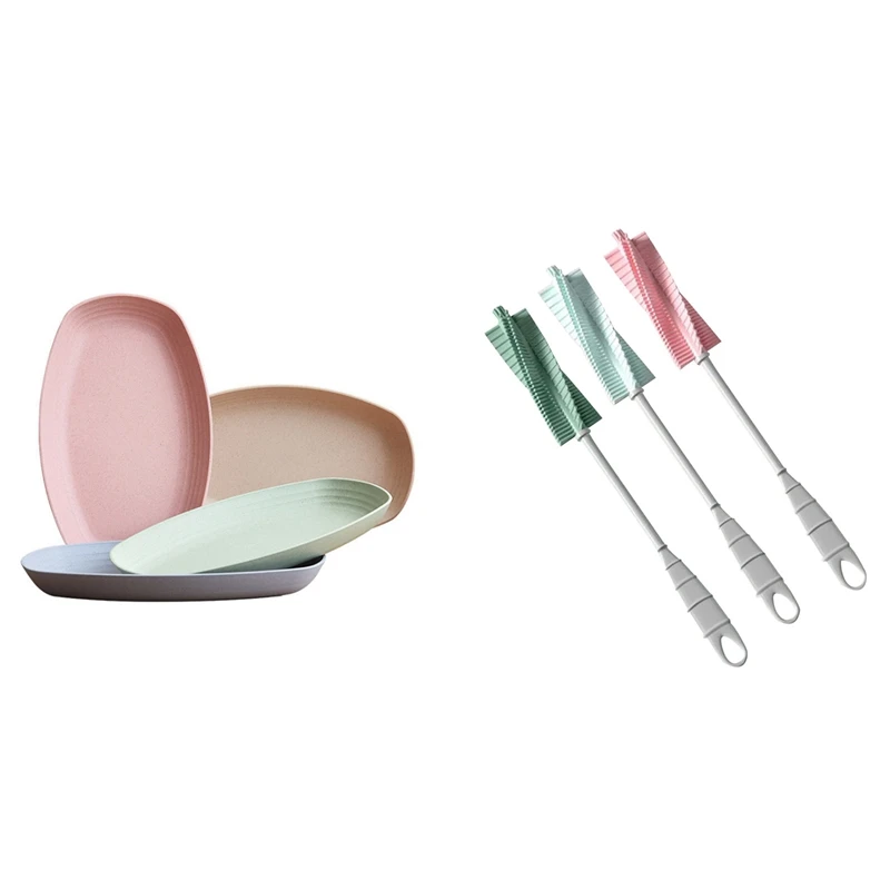 

Щетка для чистки детских бутылочек с длинной ручкой, 4 шт. пшеничной соломы, овальной формы, тарелки для хранения фруктов и десертов