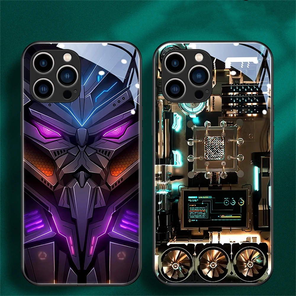 Punk Mecha Design LED Call Light Phone Case For iPhone 16 E