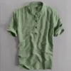 Men's Summer Shirts Plus Size Short Sleeve Lapel Breathable Cotton Linen Tees Top Solid Color Retro Beach Baisc Male Clothing 1
