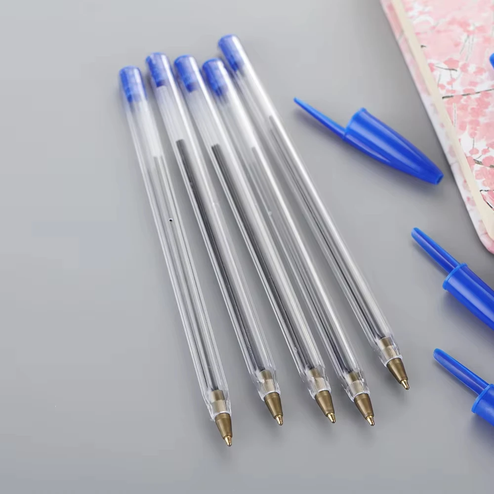 50Pcs 볼펜 1.0mm 블루 블랙 플라스틱 볼 포인트 펜 학생 선물 학교 사무 용품 오래 지속되는 부드러운 쓰기