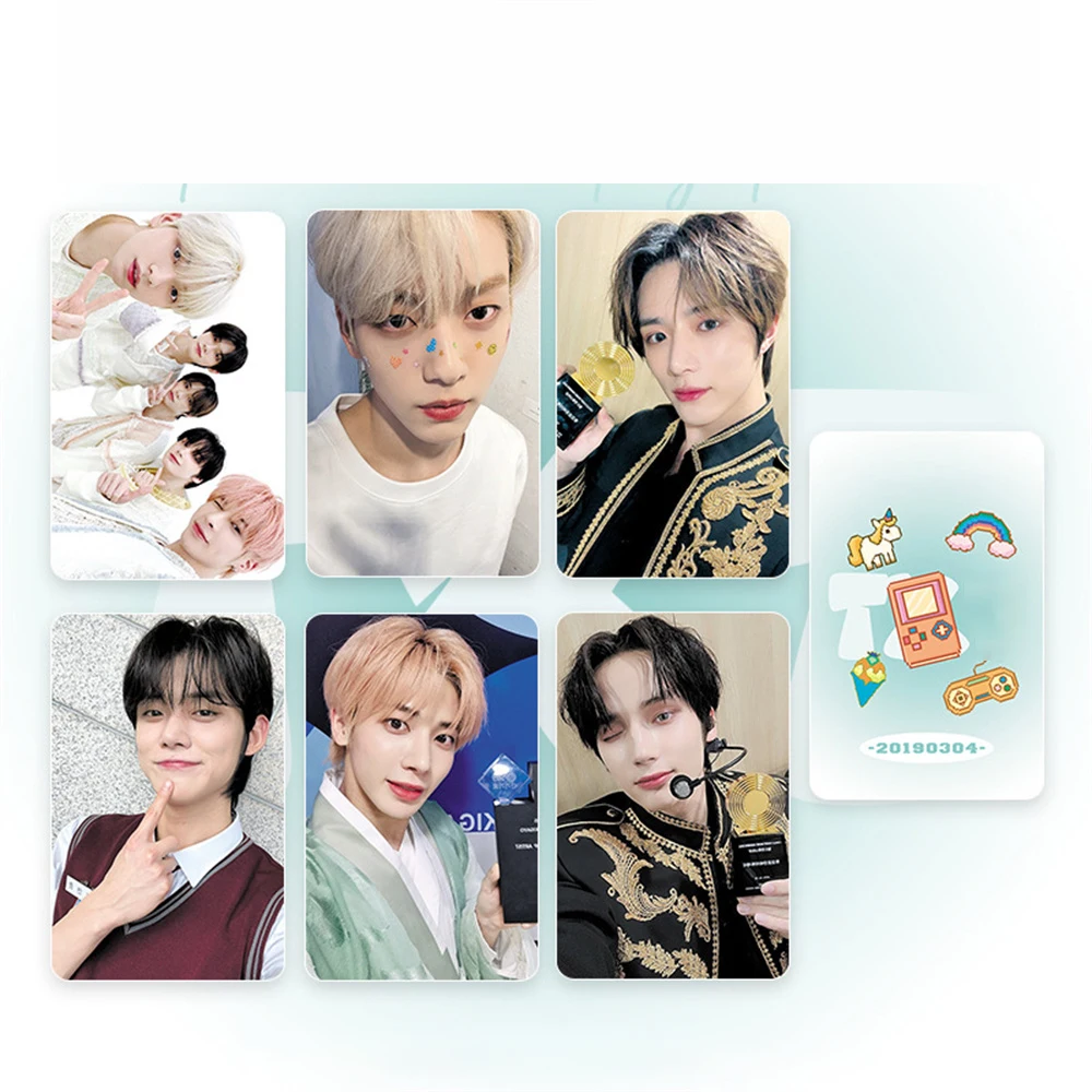 

Kpop Idols Soobin Yeonjun разноцветные фотокарты в Корейском стиле 6 шт./комплект Двусторонняя яркая пленка с покрытием карты веер коллекция подарок