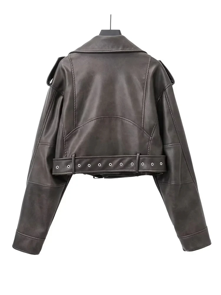 KAOPU ZA New Spring Autumn Women Faux Pu Leather Short Jacket with